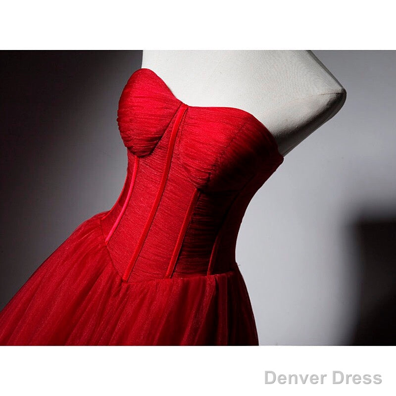 Red Sweetheart Tulle Ball Gowns Floor Length Prom Dress, Red Tulle Prom Dress