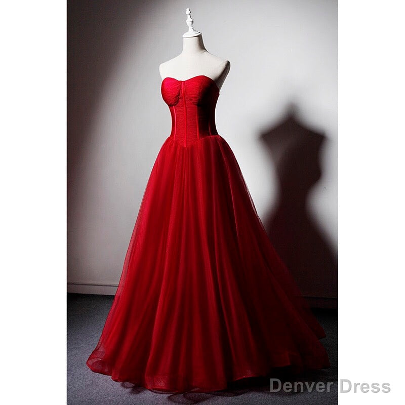 Red Sweetheart Tulle Ball Gowns Floor Length Prom Dress, Red Tulle Prom Dress