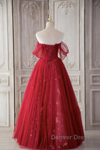Red Sweetheart Tulle Long Beautiful Prom Dresses, Wine Red Party Dresses Evening Gown