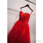 Red Sweetheart Tulle with Applique Party Dress , Tulle Formal Gowns