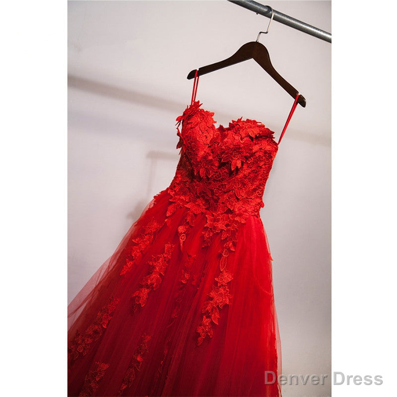 Red Sweetheart Tulle with Applique Party Dress , Tulle Formal Gowns