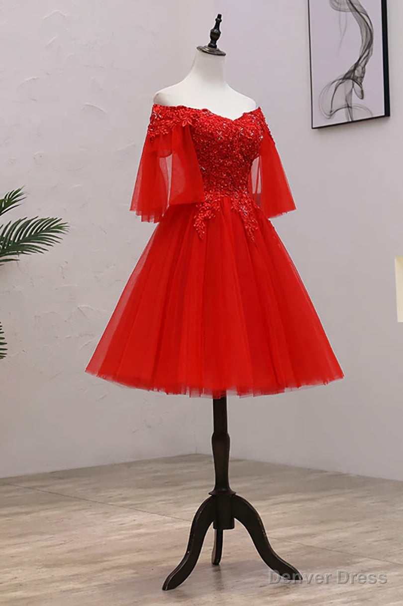 Red Sweetheart Tulle with Lace and Beaded Homecoming Dress, Red Party Dress Main image