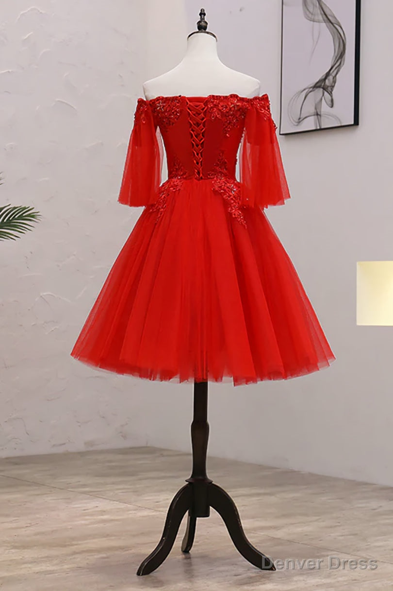 Red Sweetheart Tulle with Lace and Beaded Homecoming Dress, Red Prom Dresses