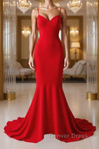 Red Thin Straps Mermaid Backless Long Prom Dress, Red Mermaid Prom Dress, Red Prom Dresses
