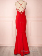 Red Thin Straps Mermaid Backless Long Prom Dress, Red Mermaid Prom Dress, Red Prom Dresses