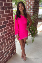 Red Tight One Shoulder Homecoming Dresses with Sequins
