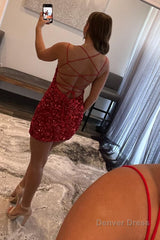 red tight sequins backless homecoming dress 1