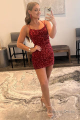 red tight sequins backless homecoming dress 1