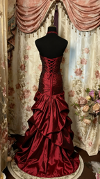 Red Tube Top Shiny Retro Elegant Long Layered Satin Ball Gowns Prom Dresses