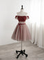 Red Tulle Beaded and Lace Short Prom Dress, Off Shoulder Prom Dresses
