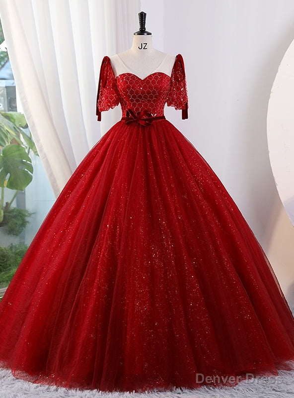 Red Tulle Beading Short Sleeve Quinceanera Dresses Main image
