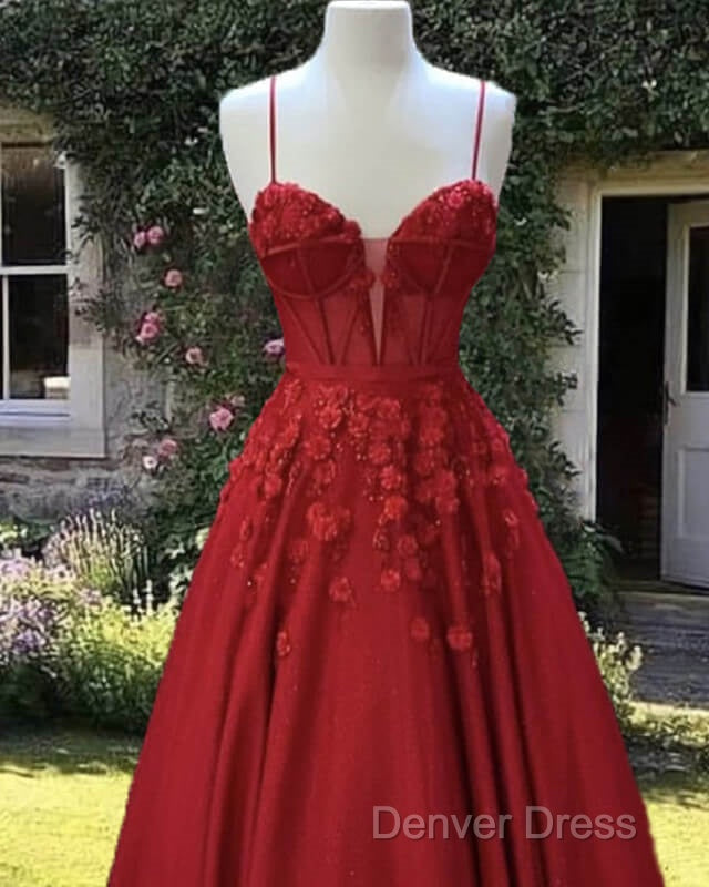 Red Tulle Corset Ball Gowns With 3D Flowers Secondary image