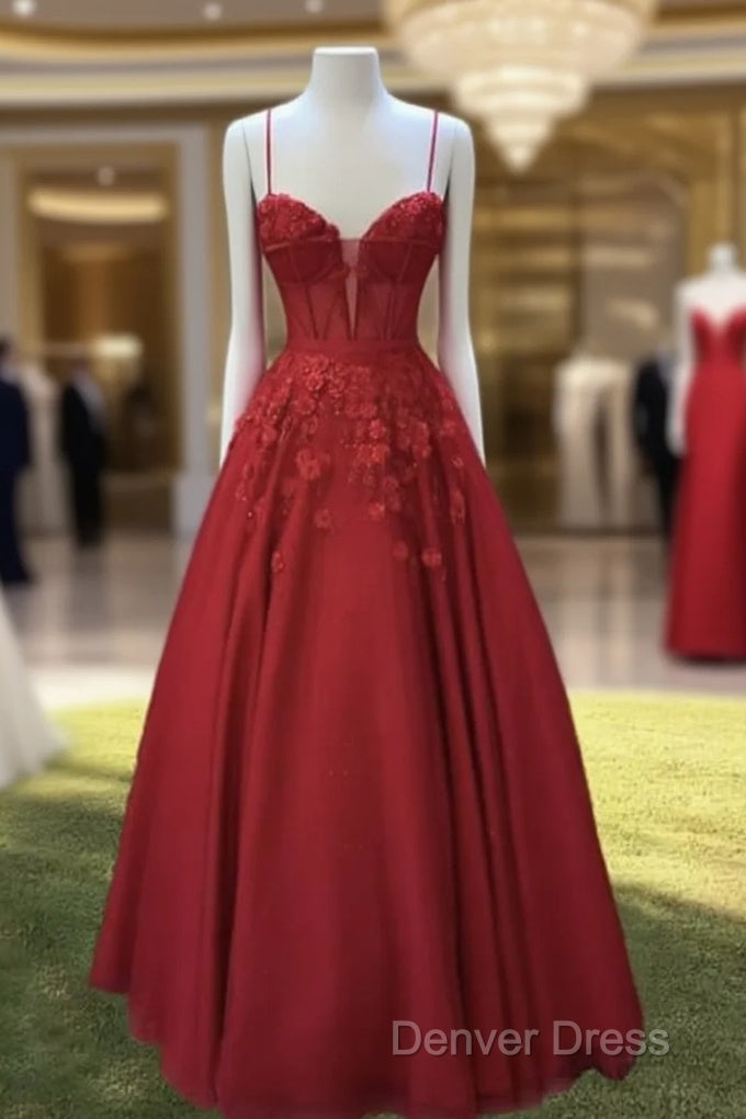 Red Tulle Corset Ball Gowns With 3D Flowers Main image