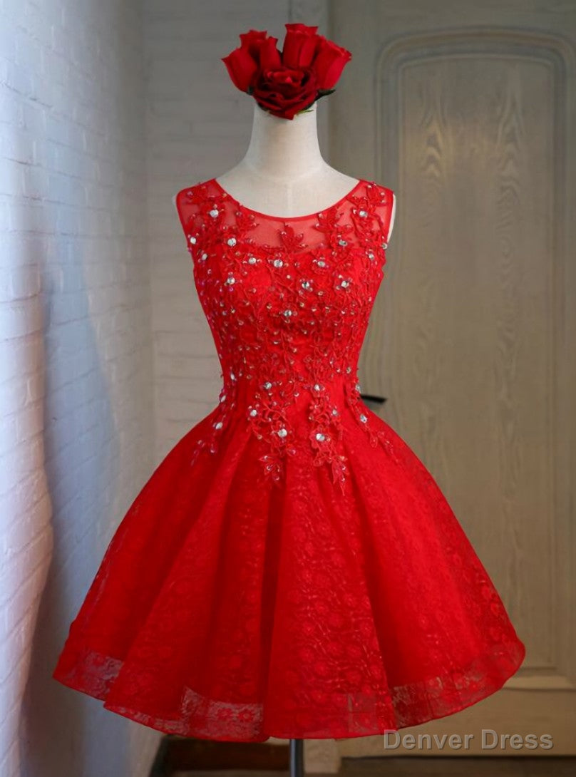 Red Tulle Lace Beading Knee Length Dresses Main image