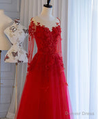 Red Tulle Lace Off Shoulder Long Prom Dress Red Lace Prom Dresses