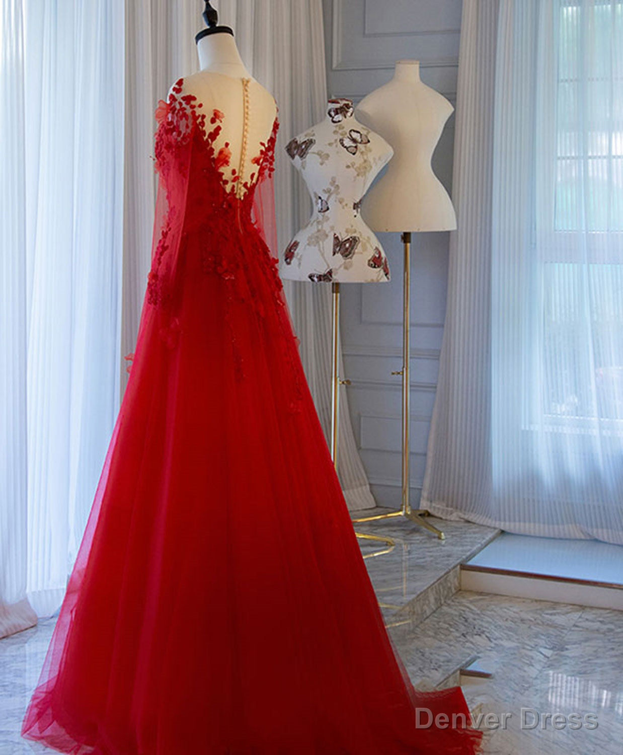 Red Tulle Lace Off Shoulder Long Prom Dress Red Lace Prom Dresses Secondary image