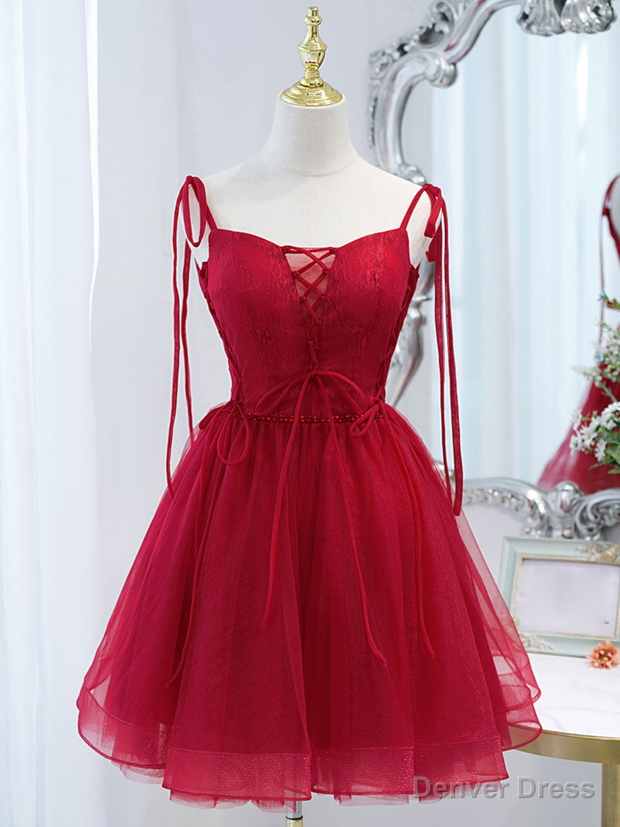 Red Tulle Lace Short Prom Dress Red Lace Puffy Homecoming Dress Main image