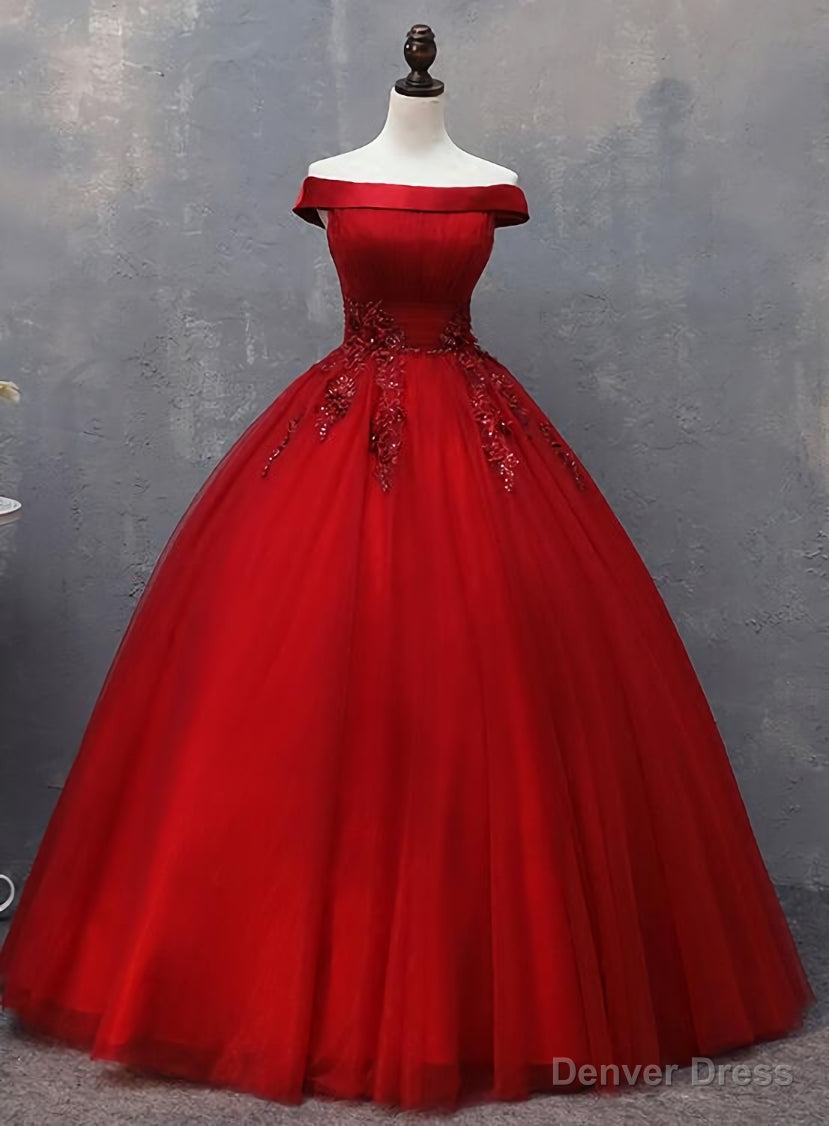 Red Tulle Long Off the Shoulder Sweet 16 Dress, Red Party Gown Secondary image