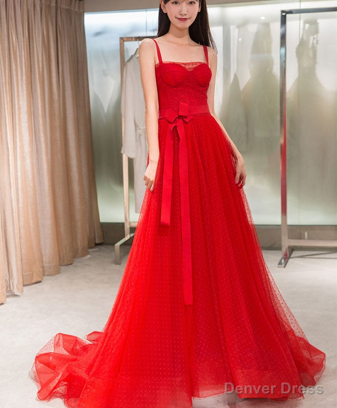 Red Tulle Long Prom Dress, Red Tulle Prom Dresses Main image