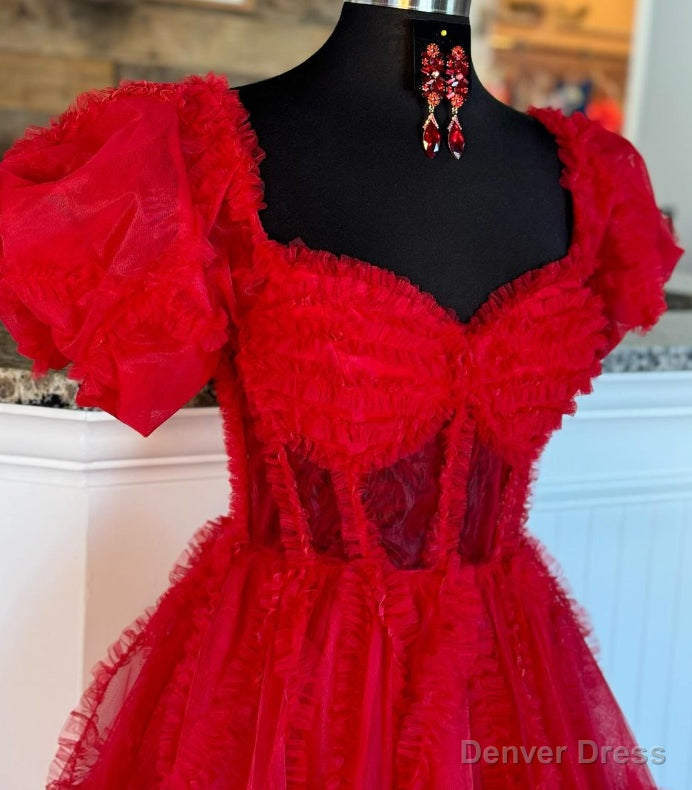 Red Tulle Long Prom Dresses with Sheer Corset Bodice Secondary image