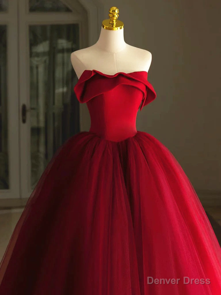 Red Tulle Long Scoop Long Prom Dress Party Dress, Red Evening Dress Secondary image