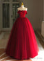 Red Tulle Long Scoop Long Prom Dress Party Dress, Red Evening Dress