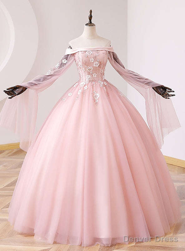 Red Tulle Long Sleeve Beading Sequins Off the Shoulder Quinceanera Dress Main image