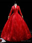 Red Tulle Long Sleeve V Neck Backless Quinceanera Dresses