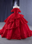 Red Tulle Off the Shoulder 3D Appliques Prom Dresses