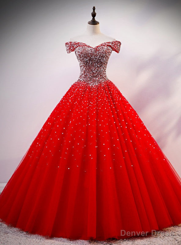 Red Tulle Off the Shoulder Beading Sequins Quinceanera Dress Main image
