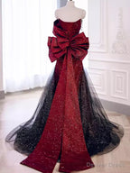Red Tulle Off the Shoulder Bow Prom Dresses