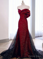 Red Tulle Off the Shoulder Bow Prom Dresses