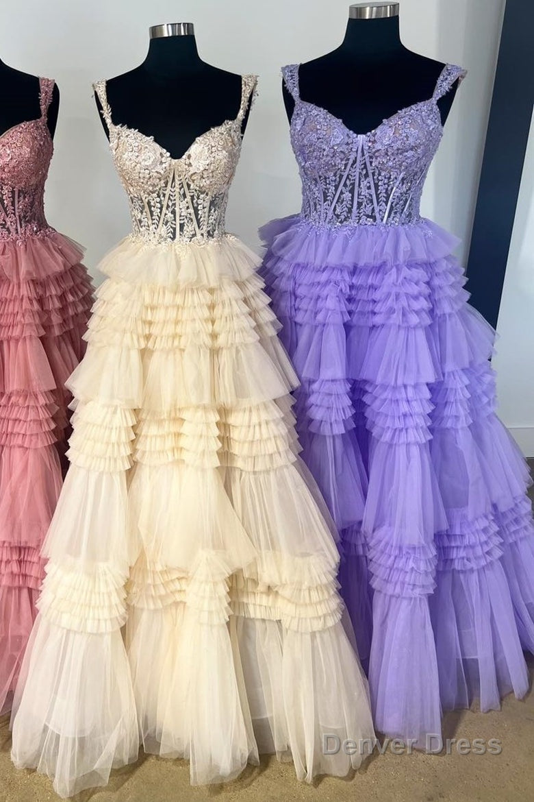 Red Tulle Off The Shoulder Ruffle Tiered Long Prom Dresses