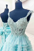 Red Tulle Off The Shoulder Ruffle Tiered Long Prom Dresses