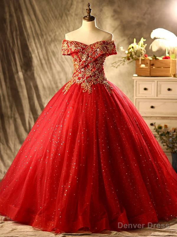 Red Tulle Sequins Beading Off the Shoulder Quinceanera Dresses