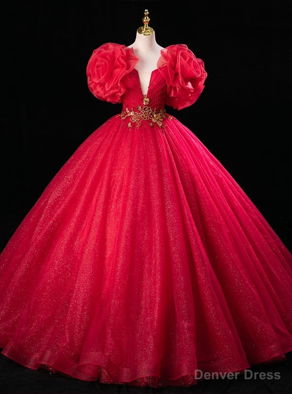 Red Tulle Sequins Beading Pearls Quinceanera Dresses Main image
