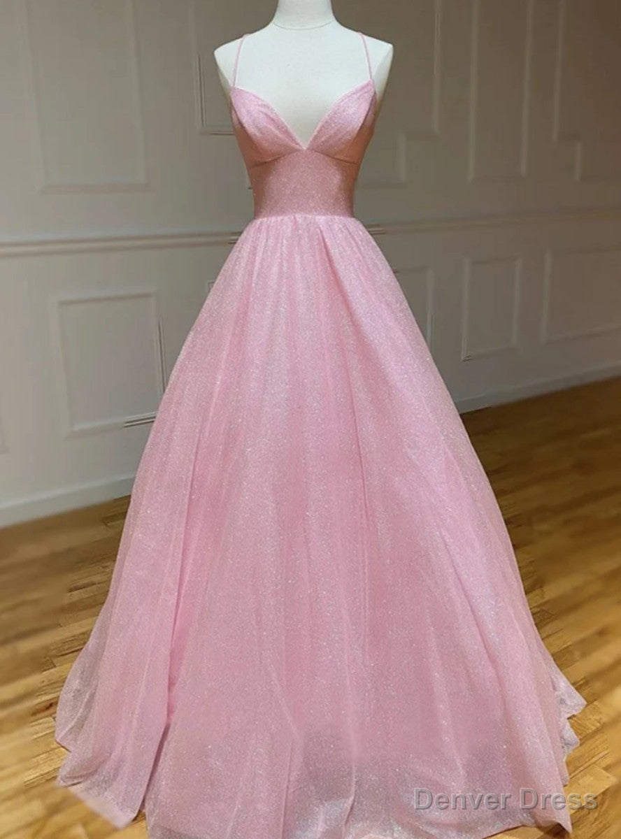 Red Tulle Sequins Spaghetti Straps Crossed Back Prom Dresses Main image