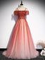 Red Tulle Sequins Spaghetti Straps Prom Dresses