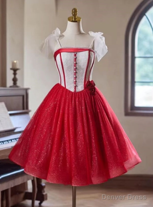Red Tulle Sequins Straps Homecoming Dresses Main image