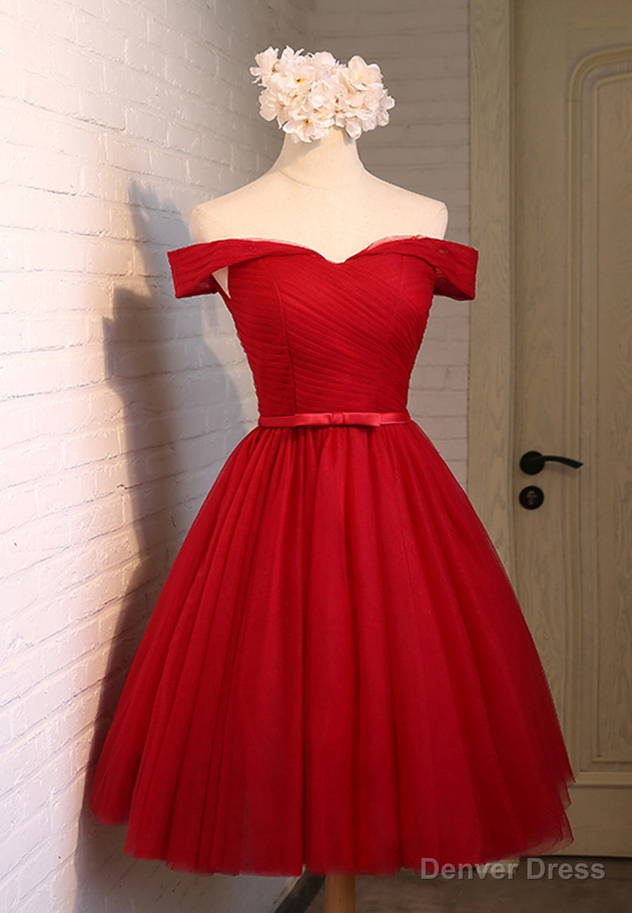 Red Tulle Short Prom Dress,A Line Semi Prom Dresses