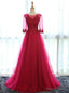 Red Tulle Short Sleeve Lace Bridesmaid Dresses