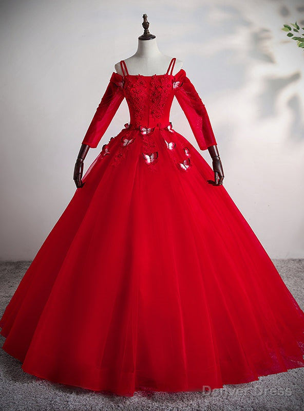 Red Tulle Straps Appliques Short Sleeve Quinceanera Dresses Main image