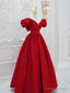 Red V Neck Satin Long Prom Dress, Red Prom Dresses