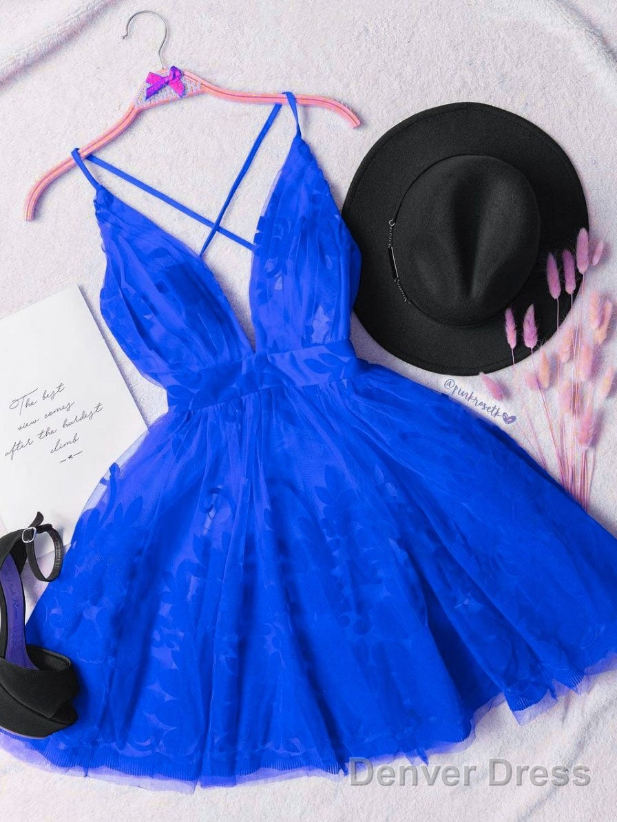 Red V Neck Tulle Lace Short Dress, Red Homecoming Dress