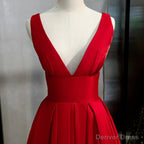 Red V Neckline Satin Floor Length Prom Dress Red Prom Gowns prom Dresses shops
