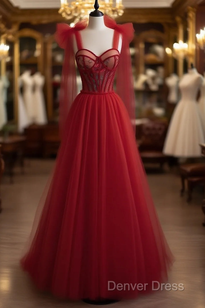 Red Velvet Prom Dresses Tulle Evening Gowns Main image