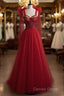 Red Velvet Prom Dresses Tulle Evening Gowns