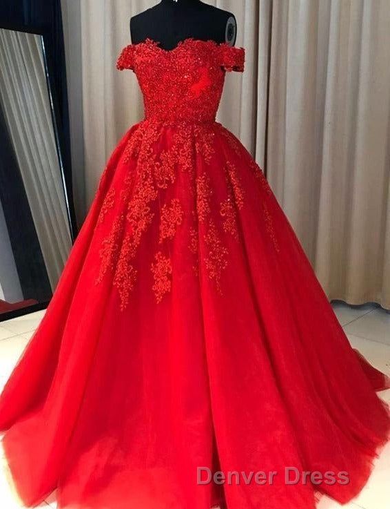 Off Shoulder Lace A Line Long Custom Prom Dresses