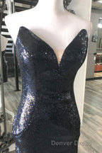 Blue Sequin Strapless Bodycon Homecoming Dresses