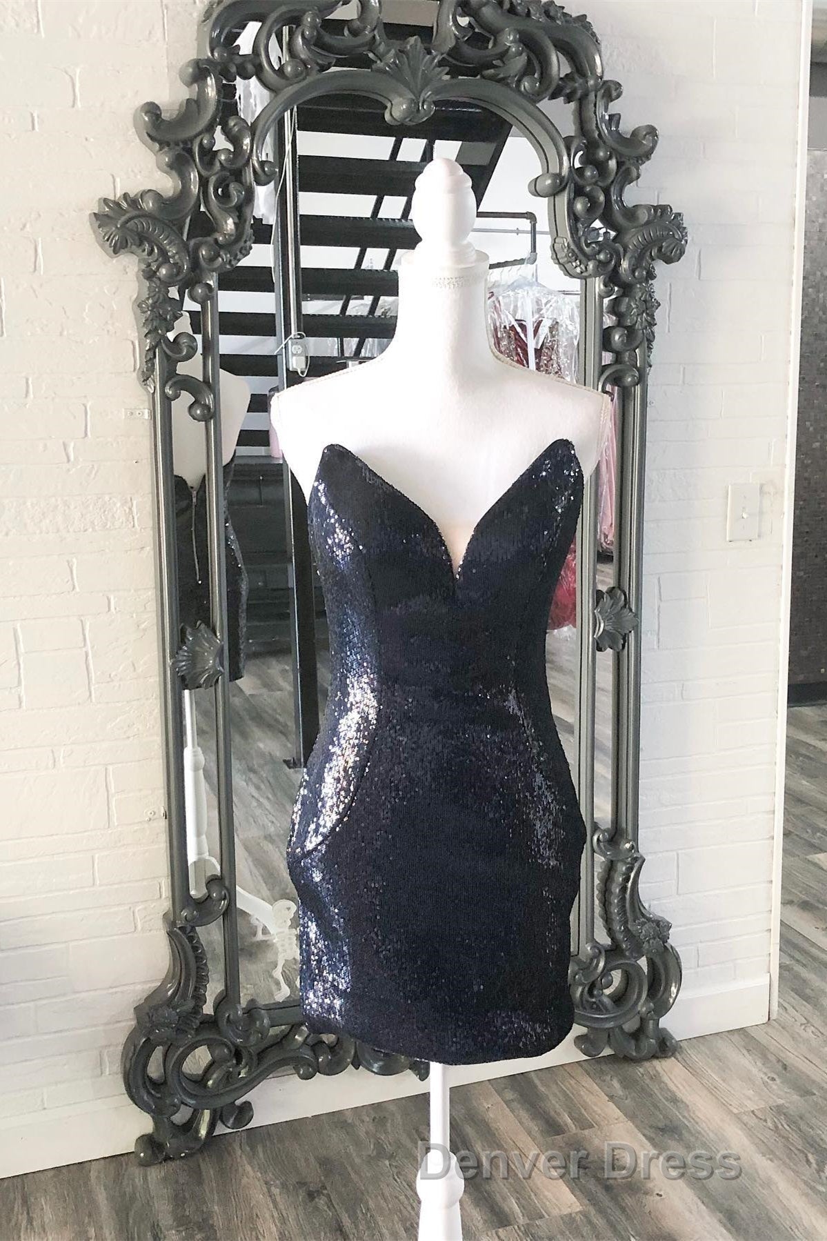 Blue Sequin Strapless Bodycon Homecoming Dresses Secondary image